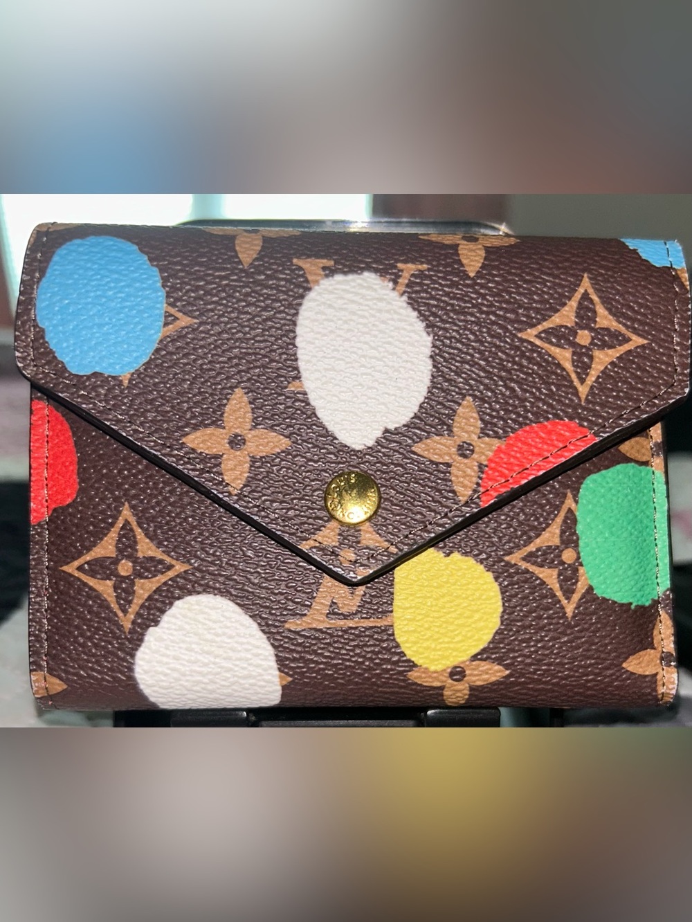 Inspired Louis Vuitton Brown XY Monogram Canvas Envelope Wallet with Multicolor.